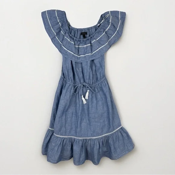 J Crew Blue Linen Ruffled Kids Dress size Small